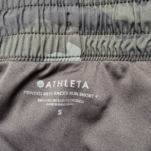 Athleta Printed Mesh Racer Run Shorts 4" Green Camo Athletic Running Womens Sz S - Picture 9 of 12